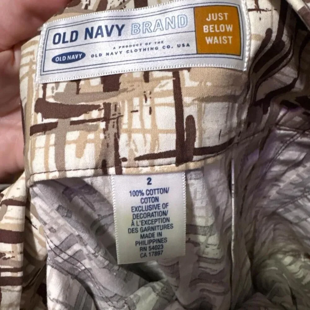 Vintage 100% Cotton Old Navy Women's Brown and Tan Skirt with Ribbon